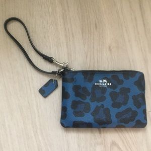 Coach Wristlet in Blue and Black Leopard Print